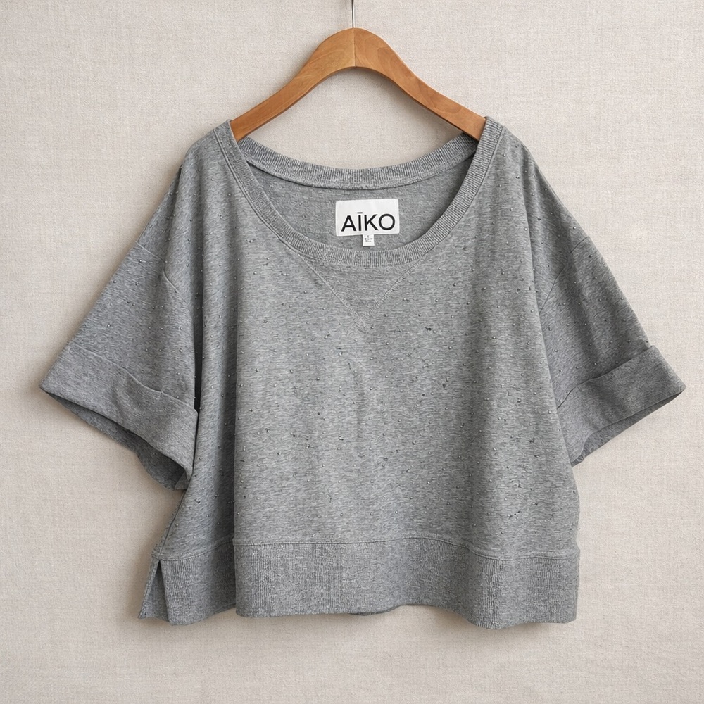 AÏKO Studded Sweatshirt Grey Embellished Boxy Pullover Top